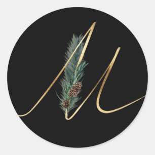 winter monogram xmas letter M Ronde Sticker