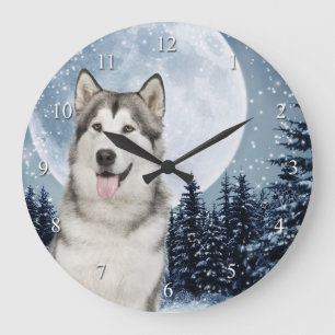 Winter Moon Husky Clock Grote Klok