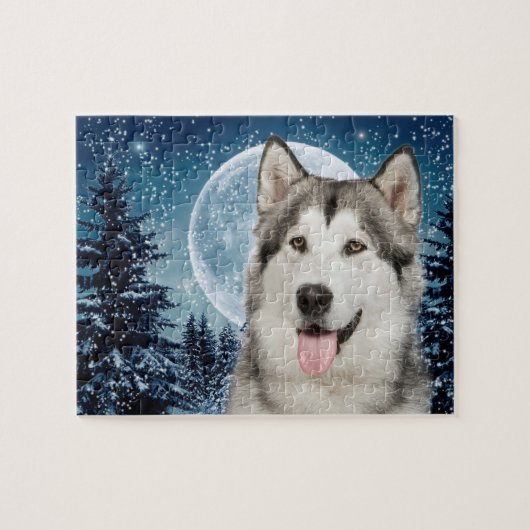Winter Moon Husky Jigzaag Puzzle Legpuzzel (Horizontaal)