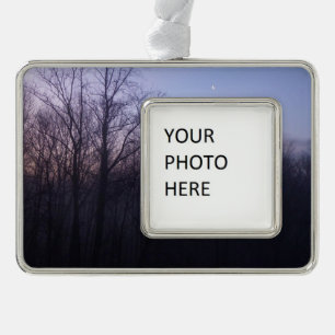 Winter Moon Morning Landscape Foto Verzilverd Omlijst Ornament