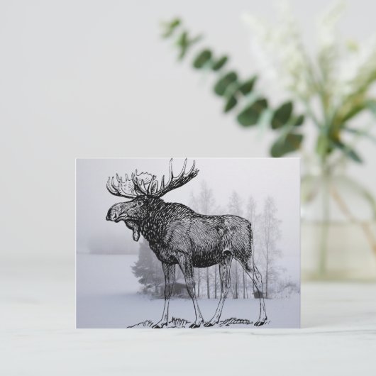 Winter Moose Briefkaart (Staand voorkant)