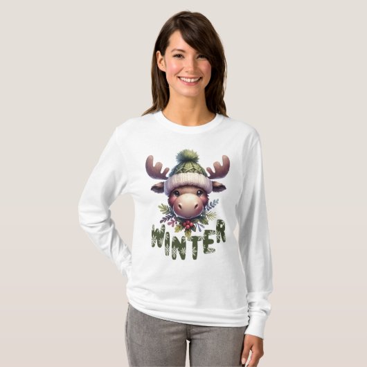 Winter Moose Theme T-shirt (Voorkant volledig)