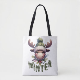 Winter Moose Theme Tote Bag