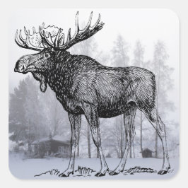 Winter Moose Vierkante Sticker