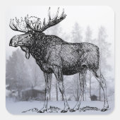 Winter Moose Vierkante Sticker (Voorkant)