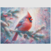 Winter Morgen Kardinaal In Spar Boom Decoupage Tissuepapier (Voorkant)
