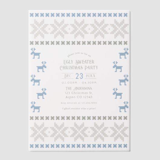 Winter Morning Ugly Sweater Christmas Party Vellum Uitnodigingen (Voorkant)