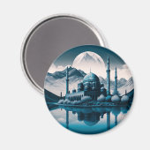 Winter Mosque Masjid Lake Theme Fridge Magnet (Voorkant / Achterkant)