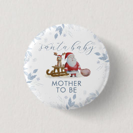 Winter Mother To Be Sleigh Santa Baby Shower  Ronde Button 3,2 Cm