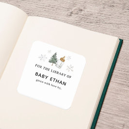Winter Mountain Baby Shower Boek Bibliotheek Vierkante Sticker