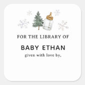 Winter Mountain Baby Shower Boekenbibliotheek Vierkante Sticker (Voorkant)