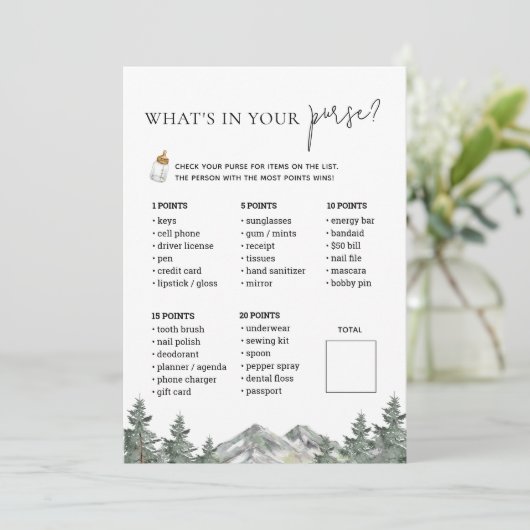 Winter Mountain Baby shower Purse Game Kaarten (Staand voorkant)