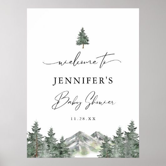 Winter Mountain Baby shower Welkom Digitaal bord Poster (Voorkant)