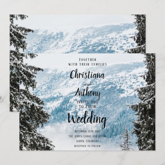 Winter Mountain bruiloft Kaart (Voorkant / Achterkant)