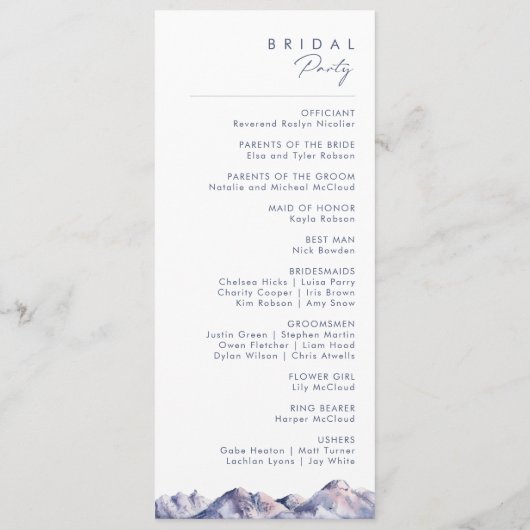 Winter Mountain bruiloft programma Programmakaart (Achterkant)