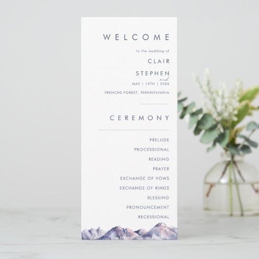 Winter Mountain bruiloft programma Programmakaart (Staand voorkant)