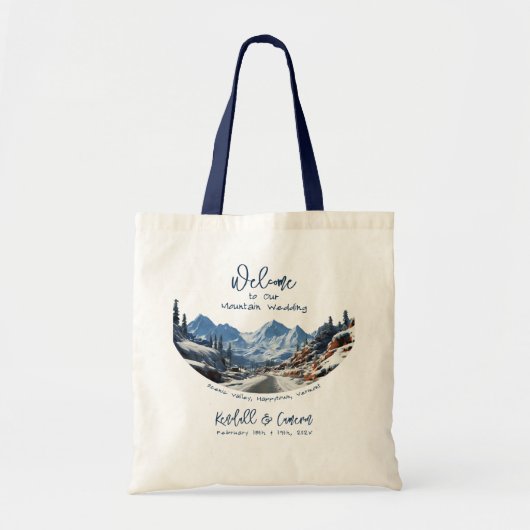 Winter Mountain bruiloft welkomsttassen Tote Bag (Voorkant)
