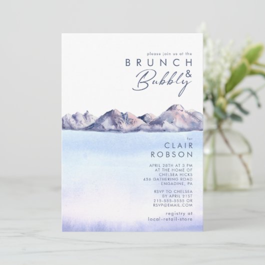 Winter Mountain Brunch en Bubble Uitnodiging (Staand voorkant)