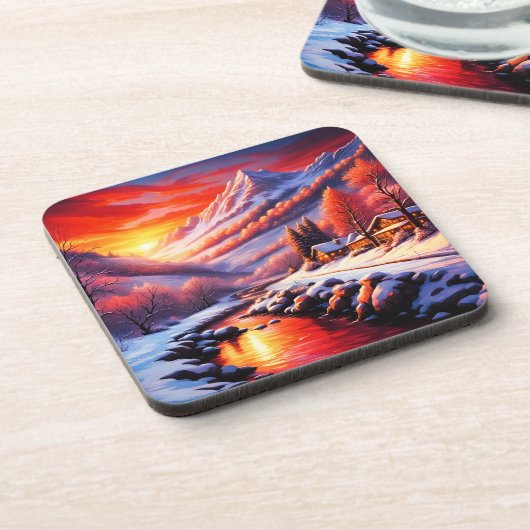 Winter Mountain Cabin Bier Onderzetter (Linkerzijde)