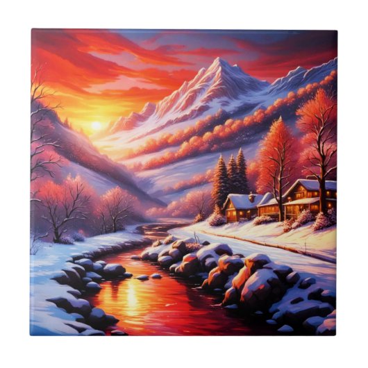 Winter Mountain Cabin Tegeltje (Voorkant)