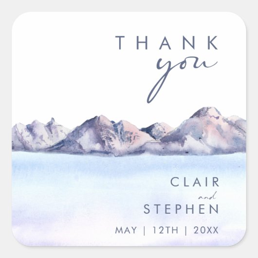 Winter Mountain Dank u bruiloft gunst sticker (Voorkant)