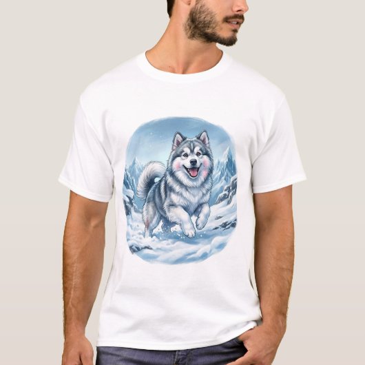 Winter Mountain Dog Chest Print T-shirt (Voorkant)
