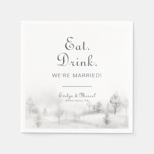 Winter Mountain Eat Drink We zijn getrouwd bruilof Servet (Voorkant)