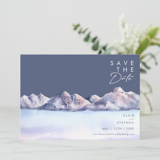 Winter Mountain Evening Horizontal Save the Date (Staand voorkant)