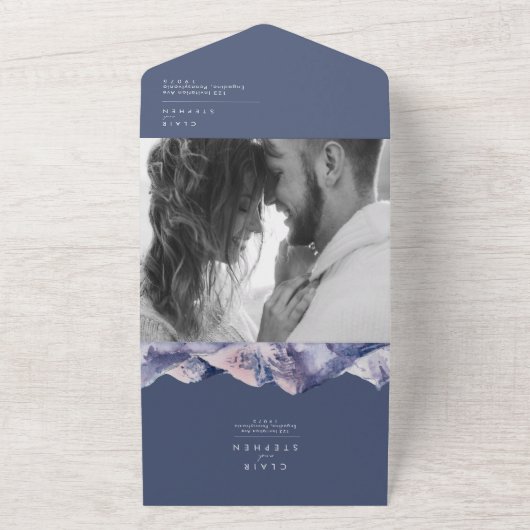 Winter Mountain Evening Photo Seal and Send All In One Uitnodiging (Buitenkant)