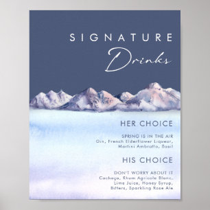 Winter Mountain Evening Signature Drinks Sign Poster