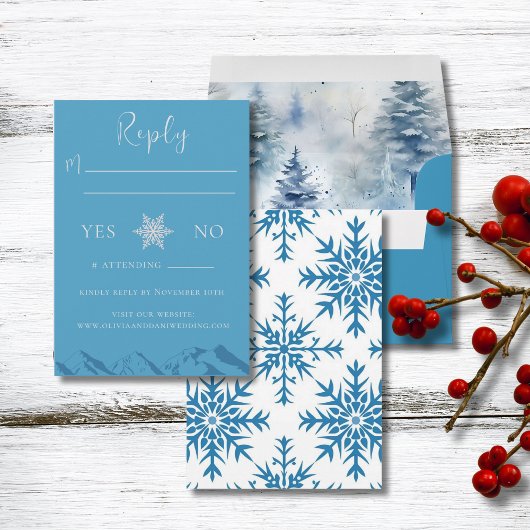 Winter Mountain Flowers Wedding RSVP Reply Card Kaartje