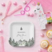 Winter Mountain Forest Baby shower Papieren Bordje (Feest)