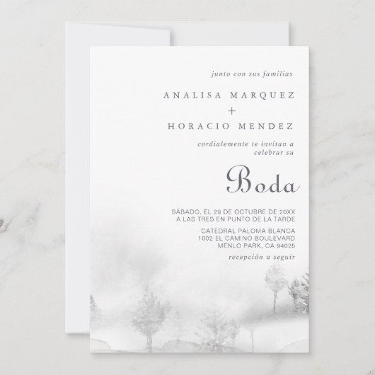 Winter Mountain Forest Boda Wedding Kaart (Voorkant)