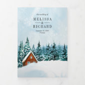 Winter Mountain Forest Cabin Lodge QR Code Trouwen Drieluik Uitnodiging (Cover)