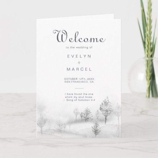 Winter Mountain Forest Folded Wedding Programma (Voorkant)