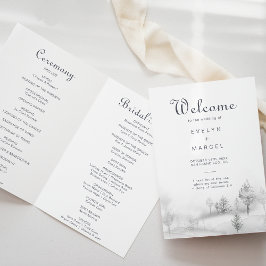 Winter Mountain Forest Folded Wedding Programma