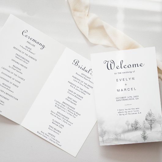 Winter Mountain Forest Folded Wedding Programma