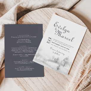 Winter Mountain Forest Front and Back Wedding Kaart