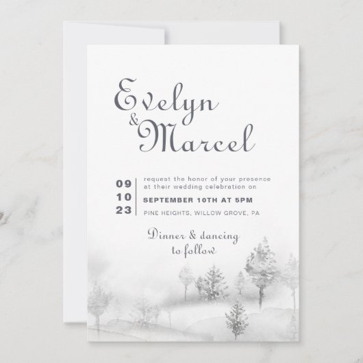 Winter Mountain Forest Front and Back Wedding Kaart (Voorkant)