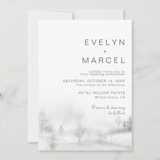 Winter Mountain Forest Wedding Kaart (Voorkant)
