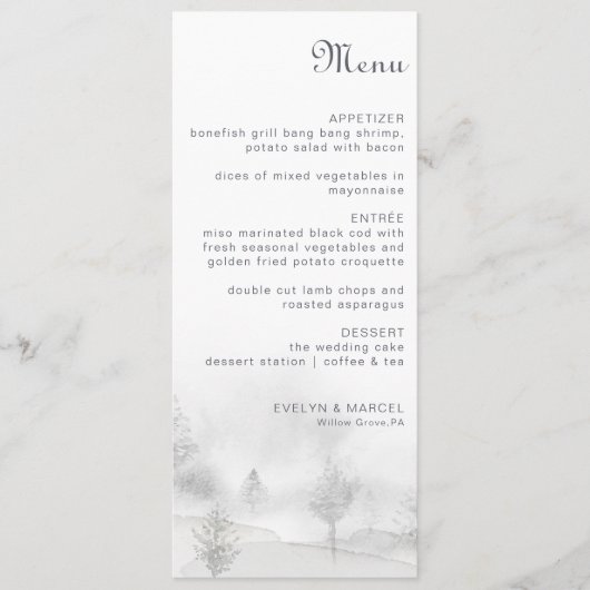 Winter Mountain Forest Wedding Menu (Voorkant)