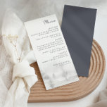 Winter Mountain Forest Wedding Menu<br><div class="desc">Deze winterkaart voor een bruiloft van het bergbos is perfect voor een bruiloft. Het ontwerp is voorzien van een handbeschilderd bos op heuvels en bergen in een idyllische winterscène.</div>
