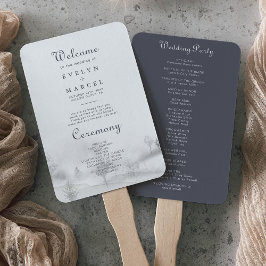 Winter Mountain Forest Wedding Programme Handwaaier