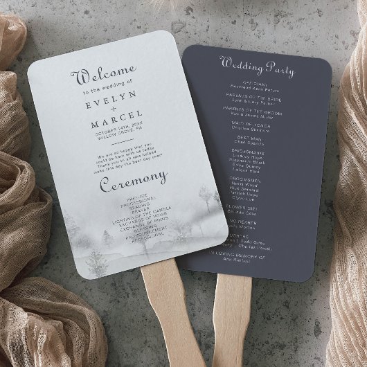 Winter Mountain Forest Wedding Programme Handwaaier