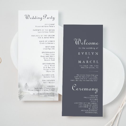 Winter Mountain Forest Wedding Programme Programmakaart