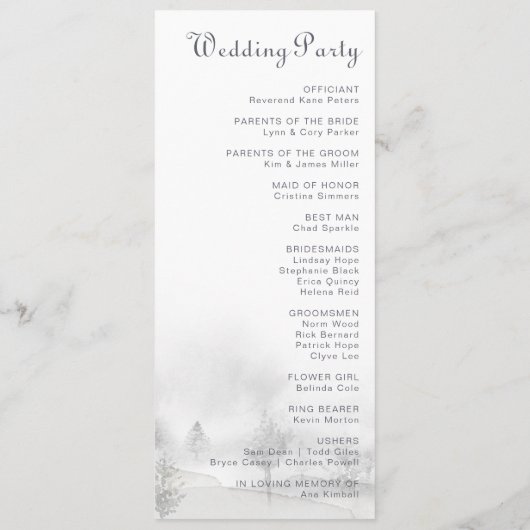 Winter Mountain Forest Wedding Programme Programmakaart (Achterkant)