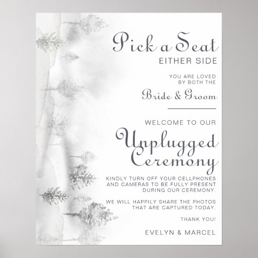 Winter Mountain Forest Wedding Unplugged Ceremony Poster (Voorkant)