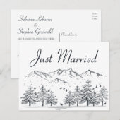 Winter Mountain Gewoon Getrouwd Trouwbomen Natuur Aankondigingskaart (Voorkant / Achterkant)