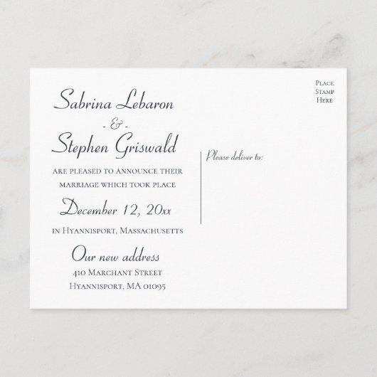 Winter Mountain Gewoon Getrouwd Trouwbomen Natuur Aankondigingskaart (Achterkant)