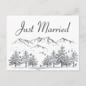 Winter Mountain Gewoon Getrouwd Trouwbomen Natuur Aankondigingskaart (Voorkant)